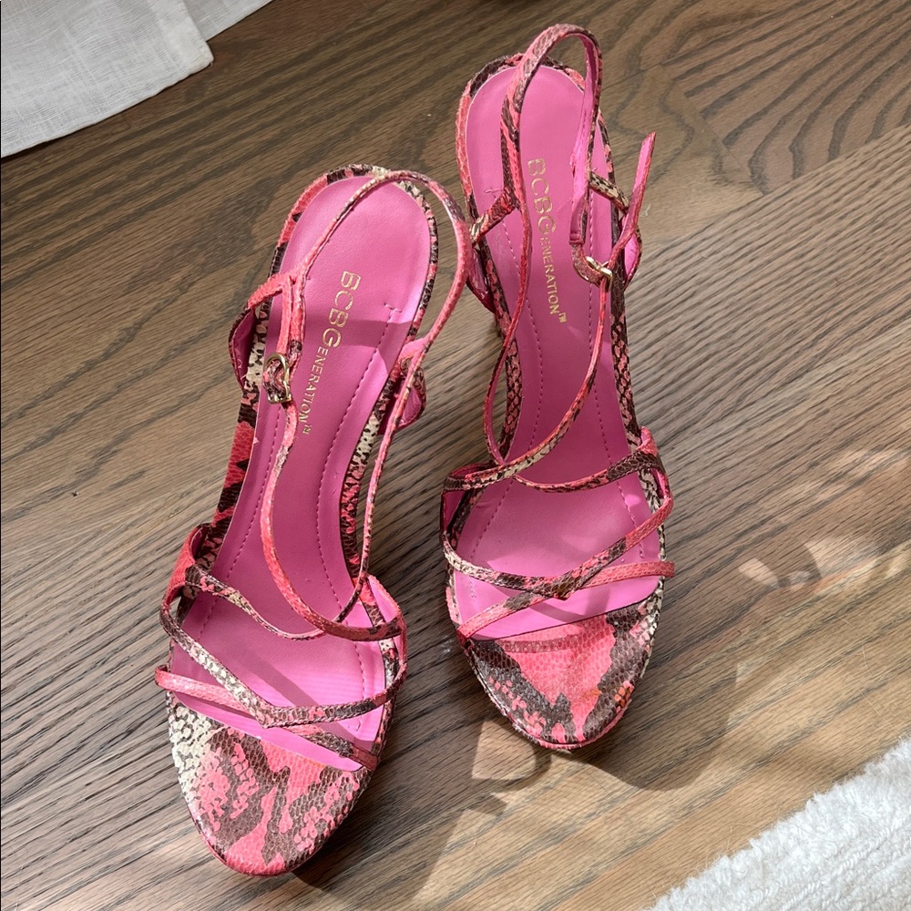 New BCBGeneration Vibrant Pink Strappy Heels